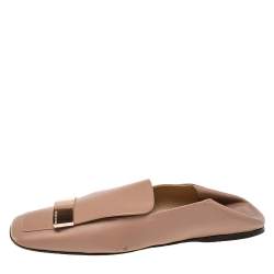 Pre Owned Sergio Rossi Dusty Pink Leather Square Toe Collapsible Heel Smoking Slippers Size 36
