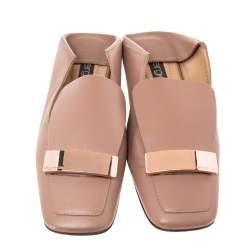 Pre Owned Sergio Rossi Dusty Pink Leather Square Toe Collapsible Heel Smoking Slippers Size 36