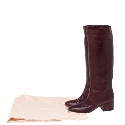 Pre Owned Sergio Rossi Burgundy Leather Knee Length Boots Size 37