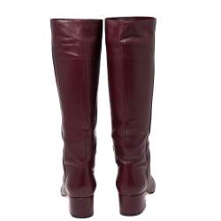 Pre Owned Sergio Rossi Burgundy Leather Knee Length Boots Size 37