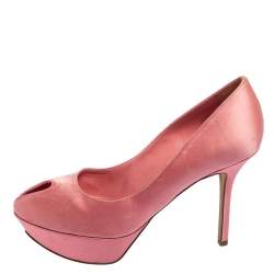 Sergio Rossi Pink Satin Peep Toe Platform Pumps Size 38