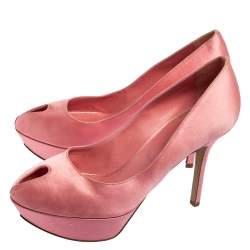 Sergio Rossi Pink Satin Peep Toe Platform Pumps Size 38