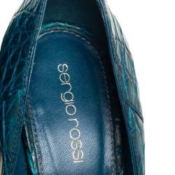 Pre Owned Sergio Rossi Blue Alligator Leather Peep Toe Platform Pumps Size 38