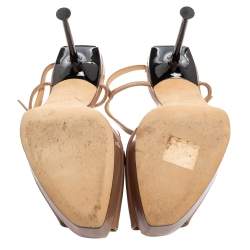 Pre Owned Sergio Rossi Nude Pink Patent Leather T-Strap Platform Peep-Toe Sandals Size 38.5