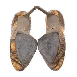 Pre Owned Sergio Rossi Beige/Brown Python Leather Cachet Platform Pumps Size 38