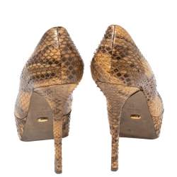 Pre Owned Sergio Rossi Beige/Brown Python Leather Cachet Platform Pumps Size 38