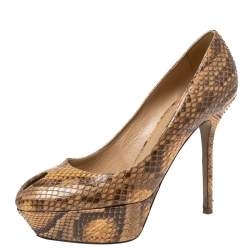 Pre Owned Sergio Rossi Beige/Brown Python Leather Cachet Platform Pumps Size 38