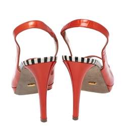 Sergio Rossi Orange Patent Leather Peep-Toe Platform Slingback Pumps Size 38