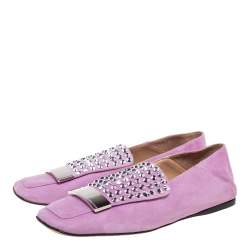 Sergio Rossi Lilac Studded Suede Collapsible Heel Loafers Size 36
