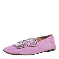Sergio Rossi Lilac Studded Suede Collapsible Heel Loafers Size 36