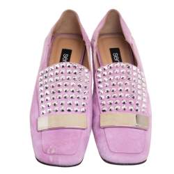 Sergio Rossi Lilac Studded Suede Collapsible Heel Loafers Size 36