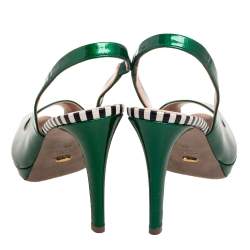 Pre Owned حذاء كعب عالي سيرجيو روسي جلد أخضر لامع مقدمة مفتوحة نعل سميك مقاس 38