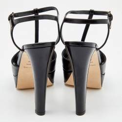 Pre Owned صندل سيرجيو روسي جلد أسود لامع حزام للكاحل نعل سميك مقاس 40