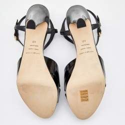 Pre Owned صندل سيرجيو روسي جلد أسود لامع حزام للكاحل نعل سميك مقاس 40