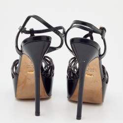 مملوكة مسبقًا Sergio Rossi Black Patent Leather Cut Out Platform Ankle Strap Sandals Size 35