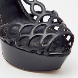 مملوكة مسبقًا Sergio Rossi Black Patent Leather Cut Out Platform Ankle Strap Sandals Size 35