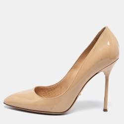 Sergio Rossi Beige Patent Leather Pointed-Toe Pumps Size 37 Sergio