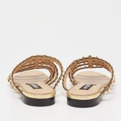 Pre Owned Sergio Rossi Gold Crystal Studded Leather Flat Slides Size 36