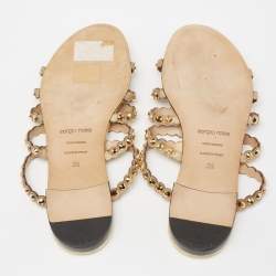 Pre Owned Sergio Rossi Gold Crystal Studded Leather Flat Slides Size 36