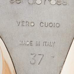 Pre Owned صندل سيرجيو روسي جلد بيج لامع بسيور كعب روكي مقاس 37