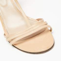 Pre Owned صندل سيرجيو روسي جلد بيج لامع بسيور كعب روكي مقاس 37