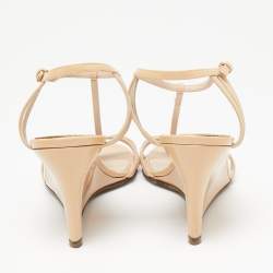 Pre Owned صندل سيرجيو روسي جلد بيج لامع بسيور كعب روكي مقاس 37