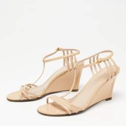 Pre Owned صندل سيرجيو روسي جلد بيج لامع بسيور كعب روكي مقاس 37