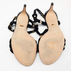 مملوكة مسبقًا Sergio Rossi Black Leather And Rope Slingback Sandals Size 36