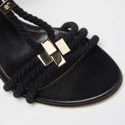 مملوكة مسبقًا Sergio Rossi Black Leather And Rope Slingback Sandals Size 36