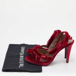 Pre Owned Sergio Rossi Red Velvet Ankle Strap Sandals Size 37