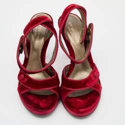 Pre Owned Sergio Rossi Red Velvet Ankle Strap Sandals Size 37
