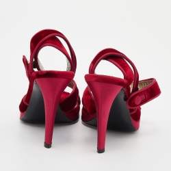 Pre Owned Sergio Rossi Red Velvet Ankle Strap Sandals Size 37