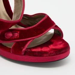 Pre Owned Sergio Rossi Red Velvet Ankle Strap Sandals Size 37