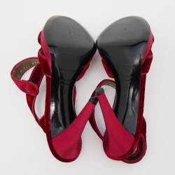Pre Owned Sergio Rossi Red Velvet Ankle Strap Sandals Size 37