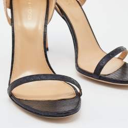 Sergio Rossi Beige/Black Python and Suede Sandals Size 41