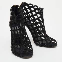 Sergio Rossi Black Suede Cut Out Open Toe Ankle Length Booties Size 36