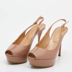 Pre Owned صندل سيرجيو روسي جلد لامع بيج نعل سميك ومقدمة مفتوحة مقاس 38.5