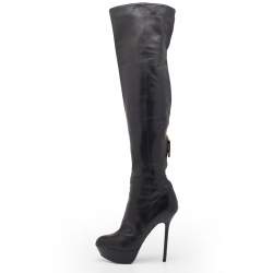Pre Owned Sergio Rossi Black Leather Over The Knee Boots Size 38