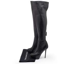 Pre Owned Sergio Rossi Black Leather Over The Knee Boots Size 38