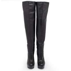 Pre Owned Sergio Rossi Black Leather Over The Knee Boots Size 38