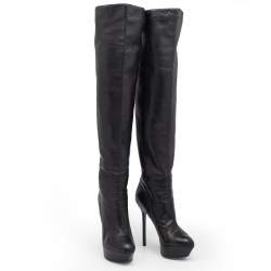 Pre Owned Sergio Rossi Black Leather Over The Knee Boots Size 38