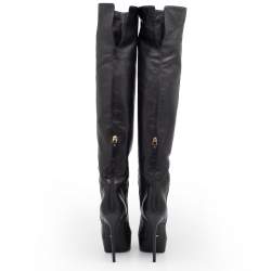 Pre Owned Sergio Rossi Black Leather Over The Knee Boots Size 38