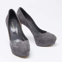 Sergio Rossi Grey Suede Leather Round Toe Platform Pumps Size 37.5 