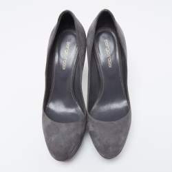 Sergio Rossi Grey Suede Leather Round Toe Platform Pumps Size 37.5 