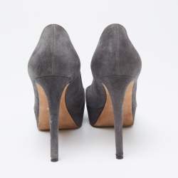 Sergio Rossi Grey Suede Leather Round Toe Platform Pumps Size 37.5 