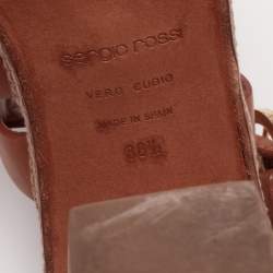 Pre Owned صندل سيرجيو روسي جلد بني نعل سميك كعب فيلين مقاس 38.5