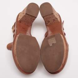 Pre Owned صندل سيرجيو روسي جلد بني نعل سميك كعب فيلين مقاس 38.5