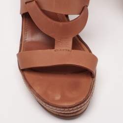 Pre Owned صندل سيرجيو روسي جلد بني نعل سميك كعب فيلين مقاس 38.5