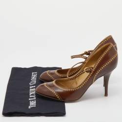 مملوكة مسبقًا Sergio Rossi Brown Leather Eyelet Mary Jane Pumps Size 40