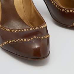 مملوكة مسبقًا Sergio Rossi Brown Leather Eyelet Mary Jane Pumps Size 40
